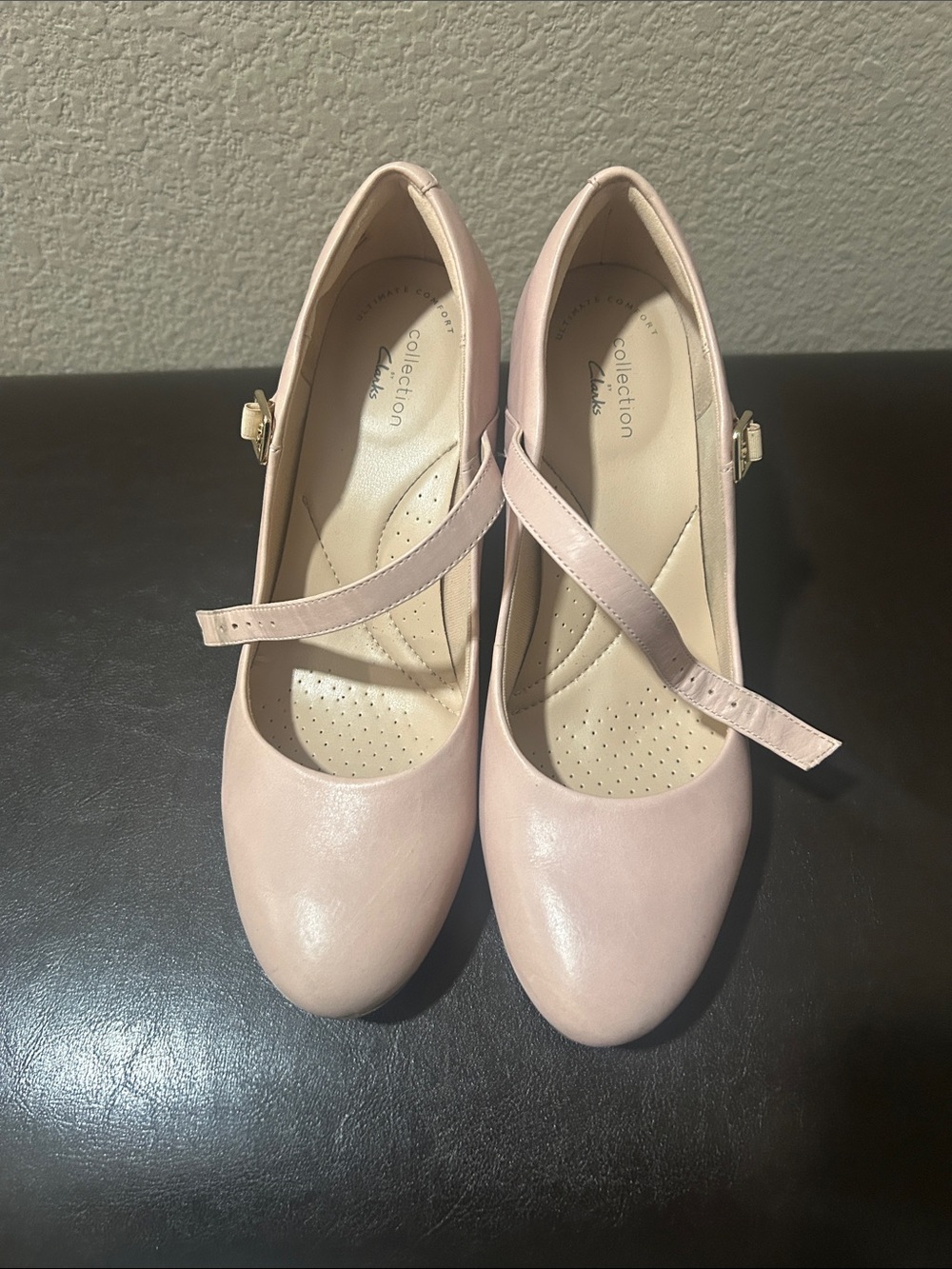 Clarks Pale Pink Mary Jane Heels with Strap